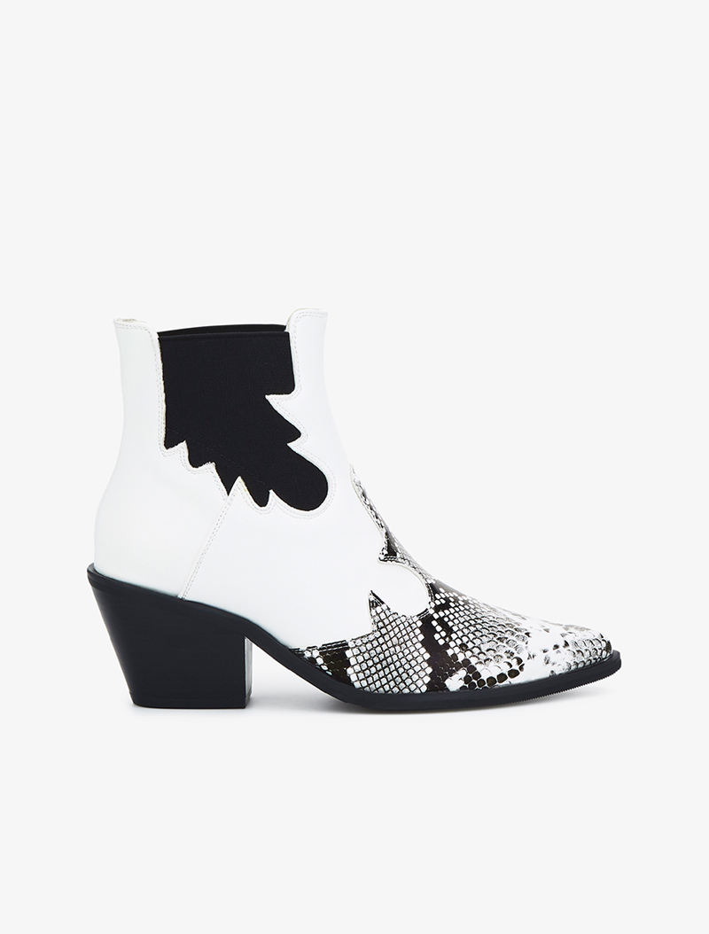 chelsea boots style western effet python - blanc/noir - femme -