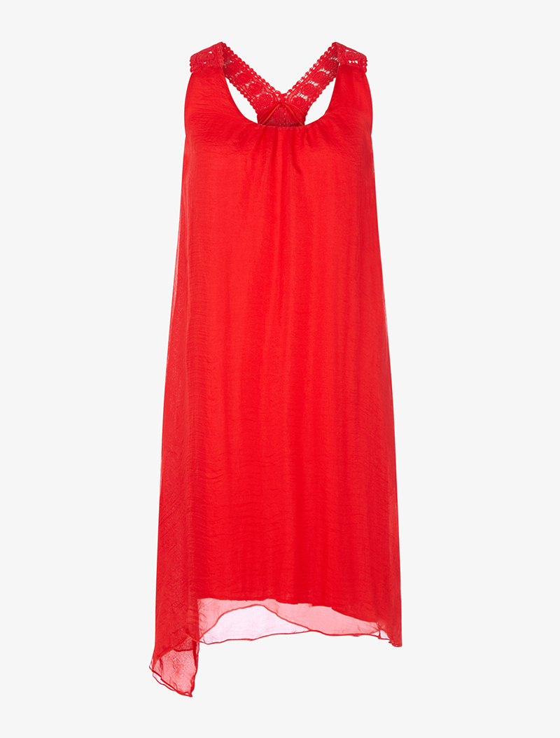 robe fluide en voile et bretelles dentelle - rouge - femme -