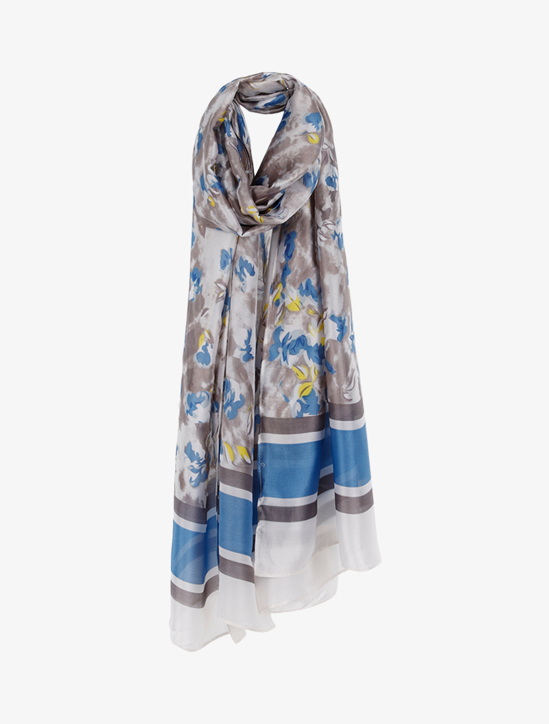 foulard �� imprim�� floral et bords ray��s - denim bleu - femme -
