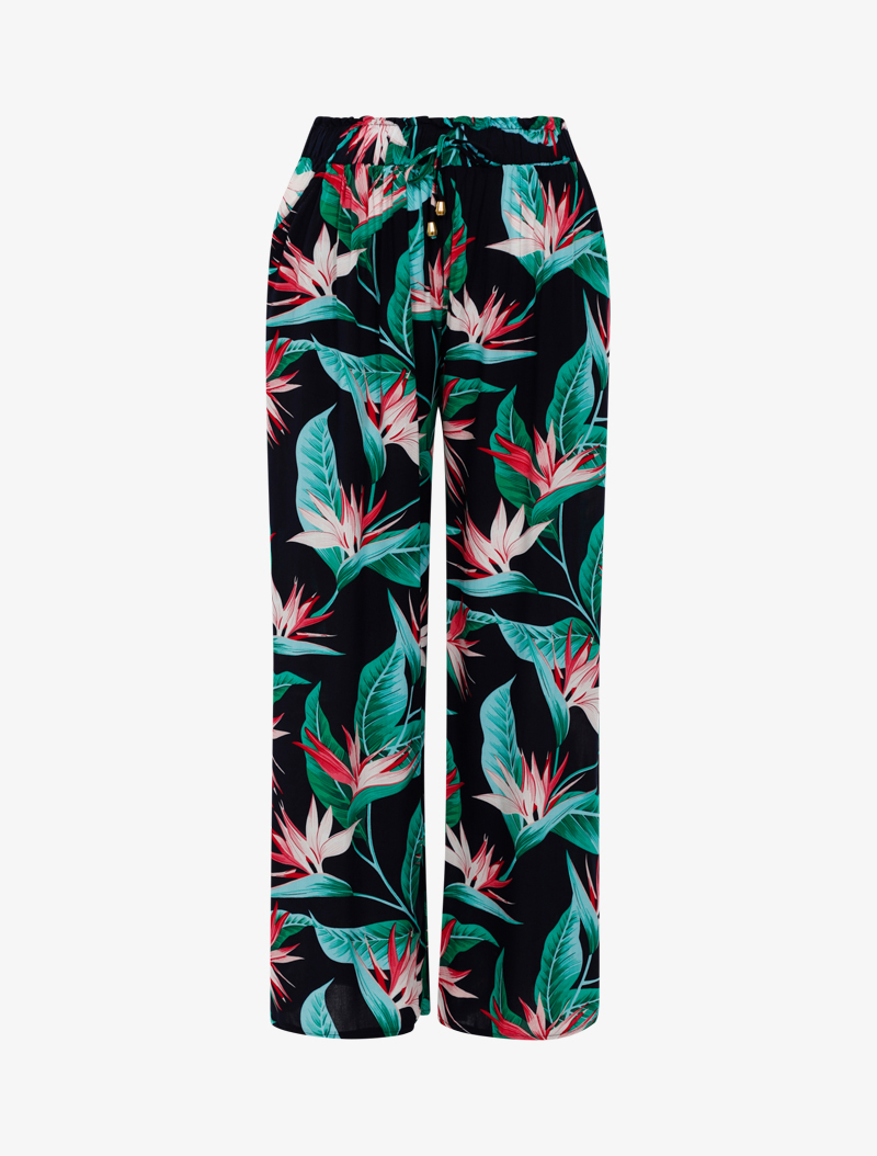 pantalon �� imprim�� fleurs tropicales - marine - femme -