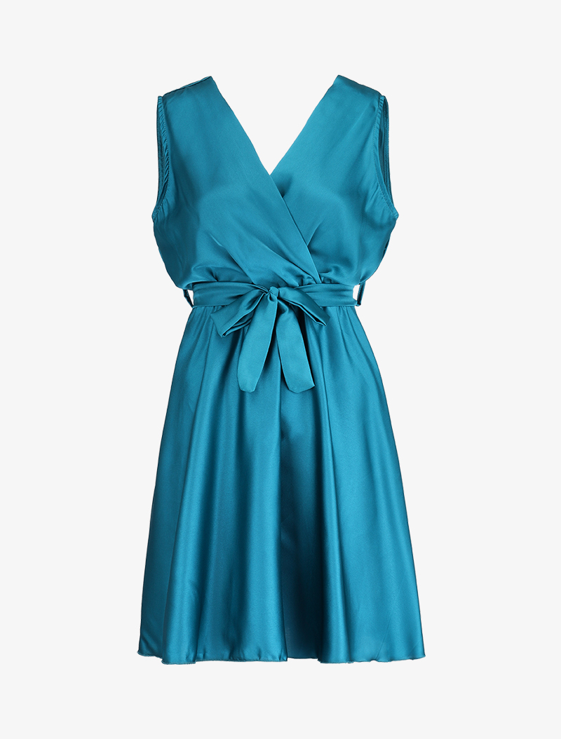 robe patineuse satin��e - bleu p��trole - femme -