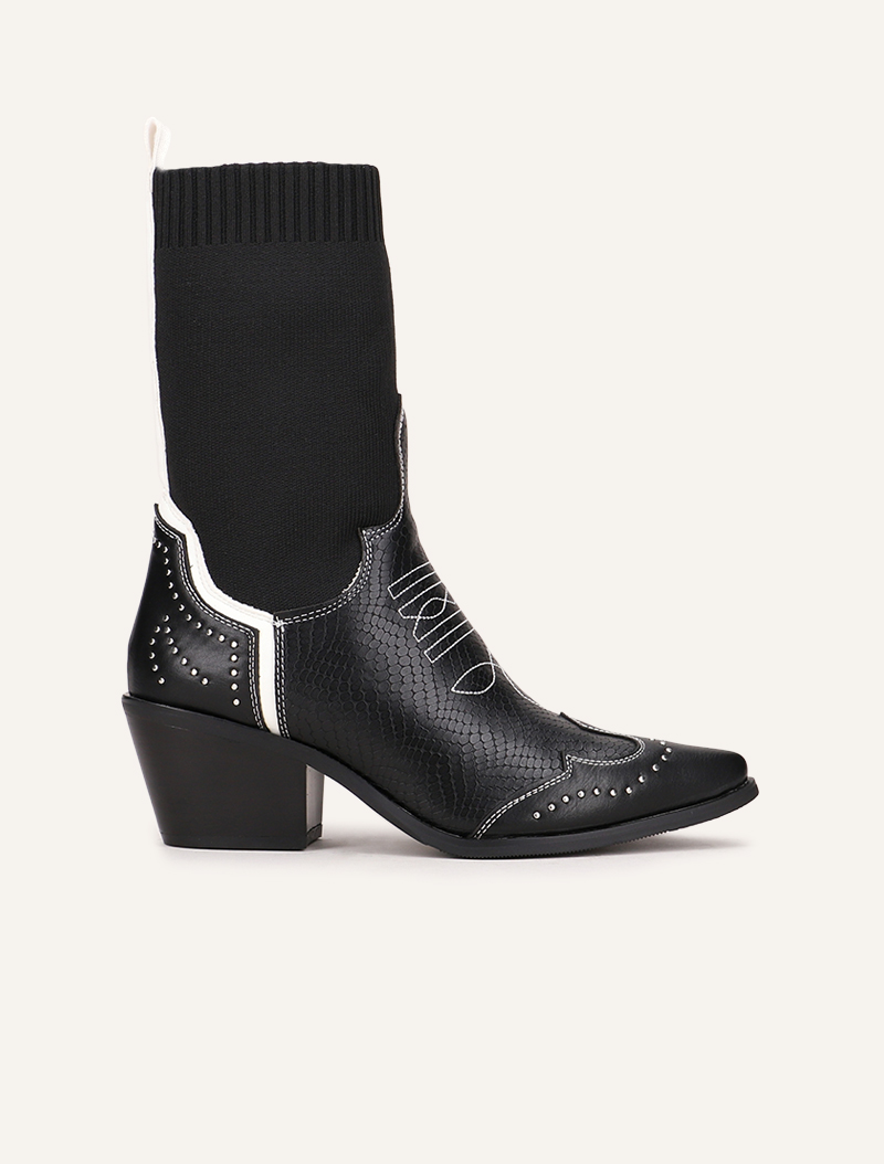 santiags chaussette �� coutures stylis��es - noir - femme -