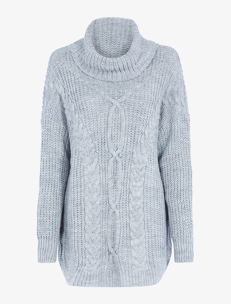 pull long �� col roul�� - gris tr��s clair - femme -