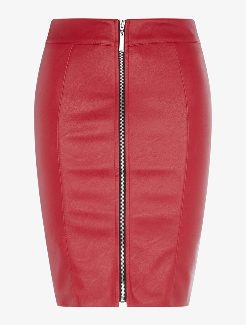 jupe zipp��e en simili - rouge - femme -