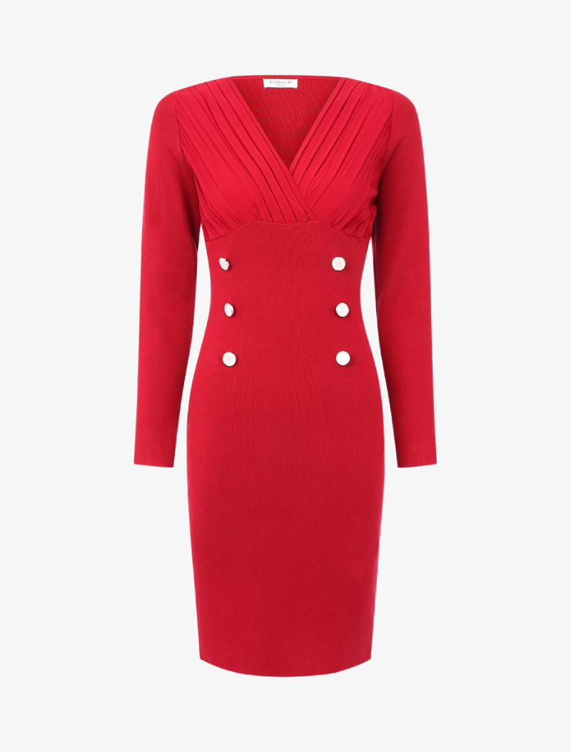 robe pull �� d��collet�� drap�� - rouge - femme -