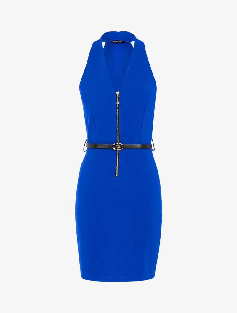 robe fourreau zipp��e - bleu ��lectrique - femme -