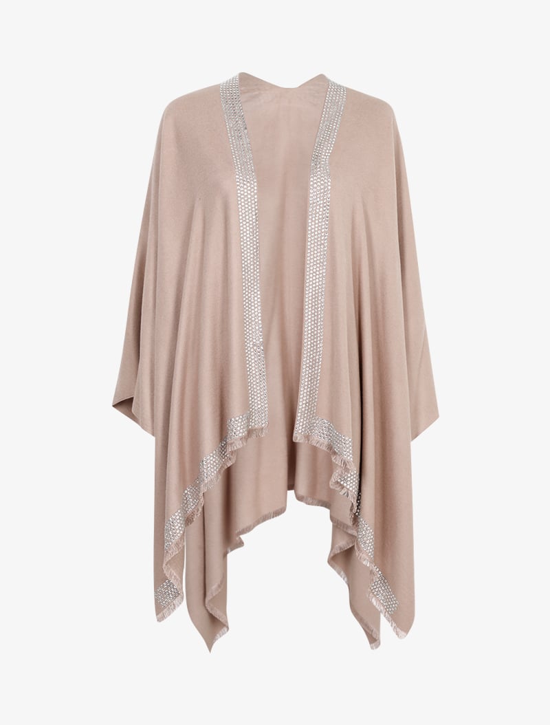 poncho doux �� bords strass��s - taupe - femme -
