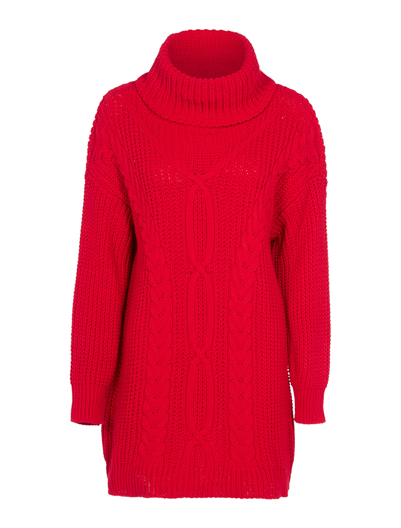 robe pull tricot ��pais - rouge vif - femme -