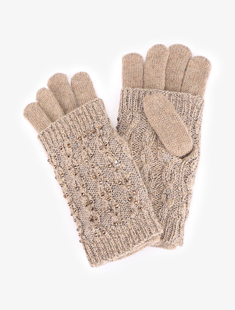 gants �� mitaines amovibles strass��es - taupe - femme -