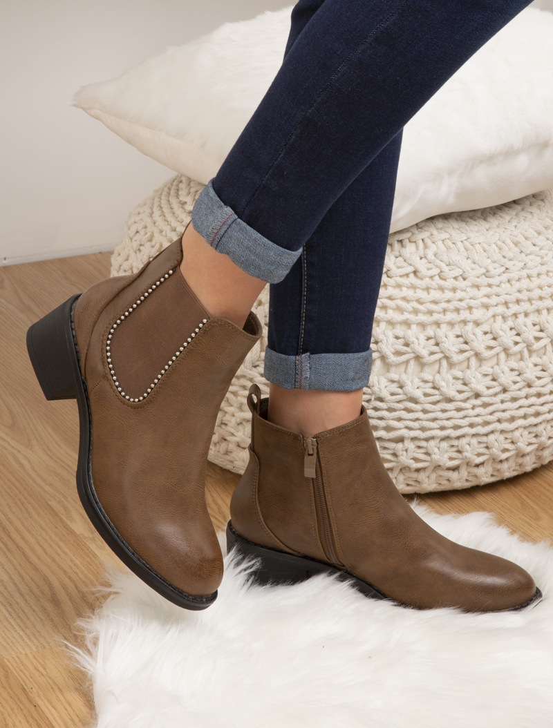 boots en simili �� bord clout�� - marron - femme -