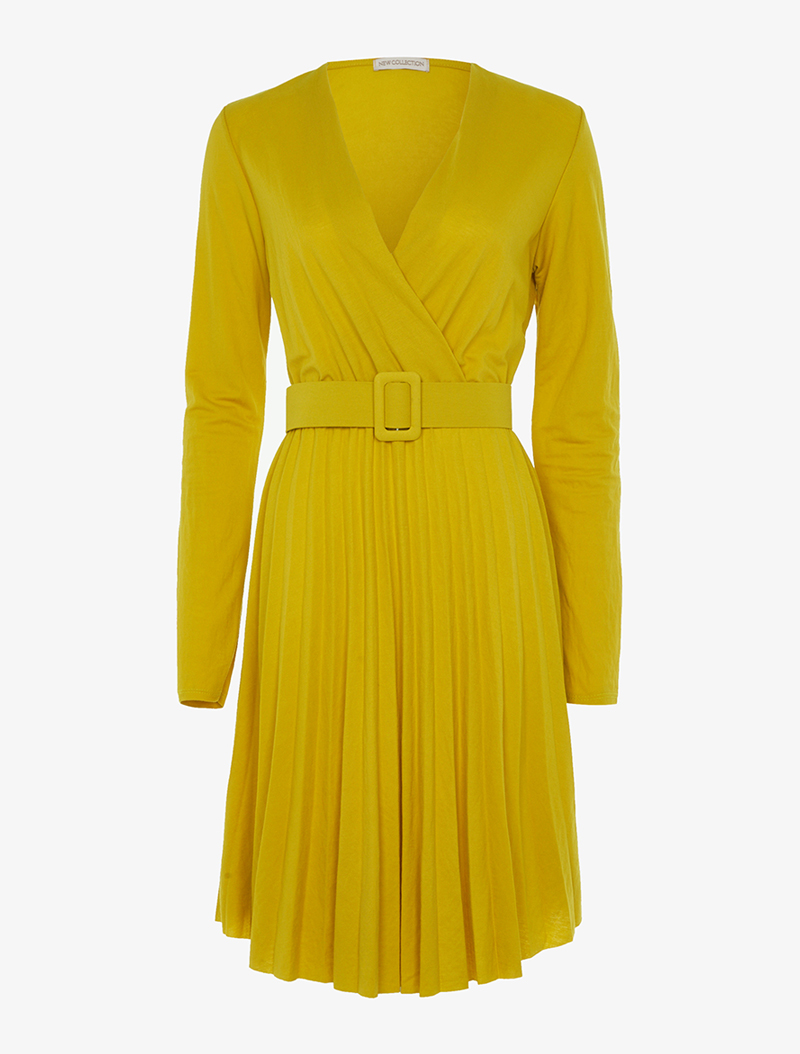 robe fluide taille ajust��e - jaune moutarde - femme -