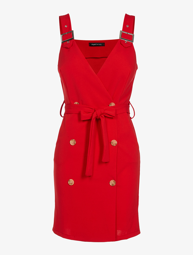 robe salopette �� boutonni��re - rouge - femme -