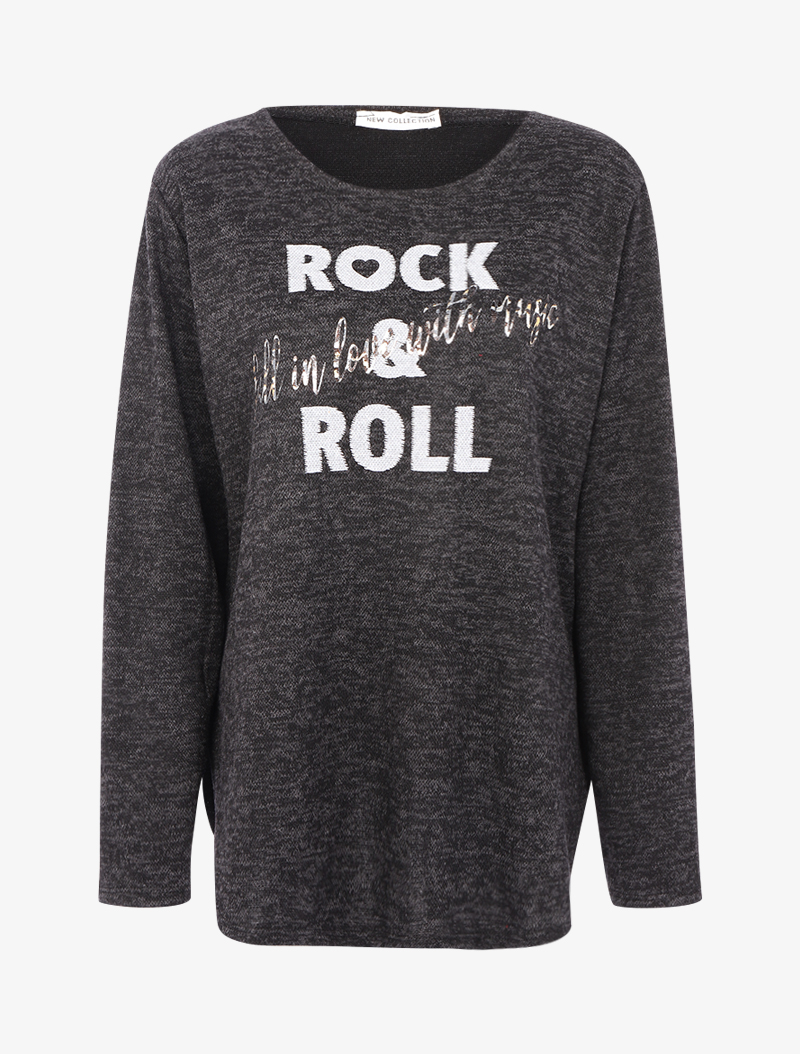 pull long �� flocage rock & roll - anthracite - femme -