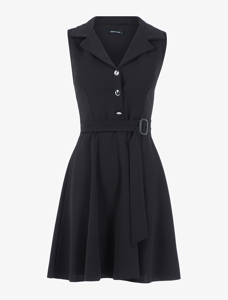 robe tailleur ceintur��e - noir - femme -