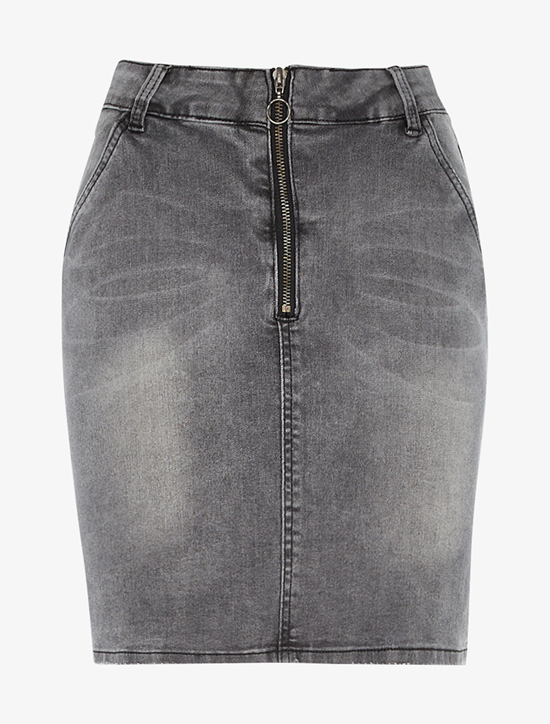 jupe en jean fermeture zipp��e - gris fonc�� - femme -