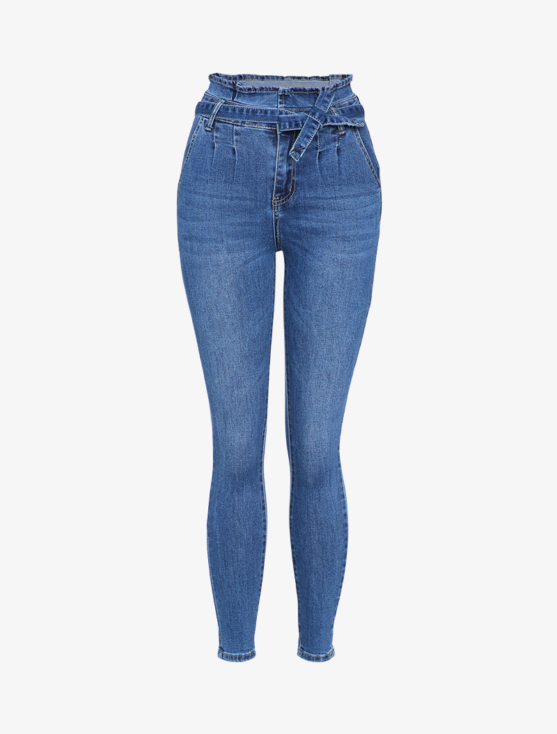 jean taille empire coupe skinny  - bleu denim - femme -