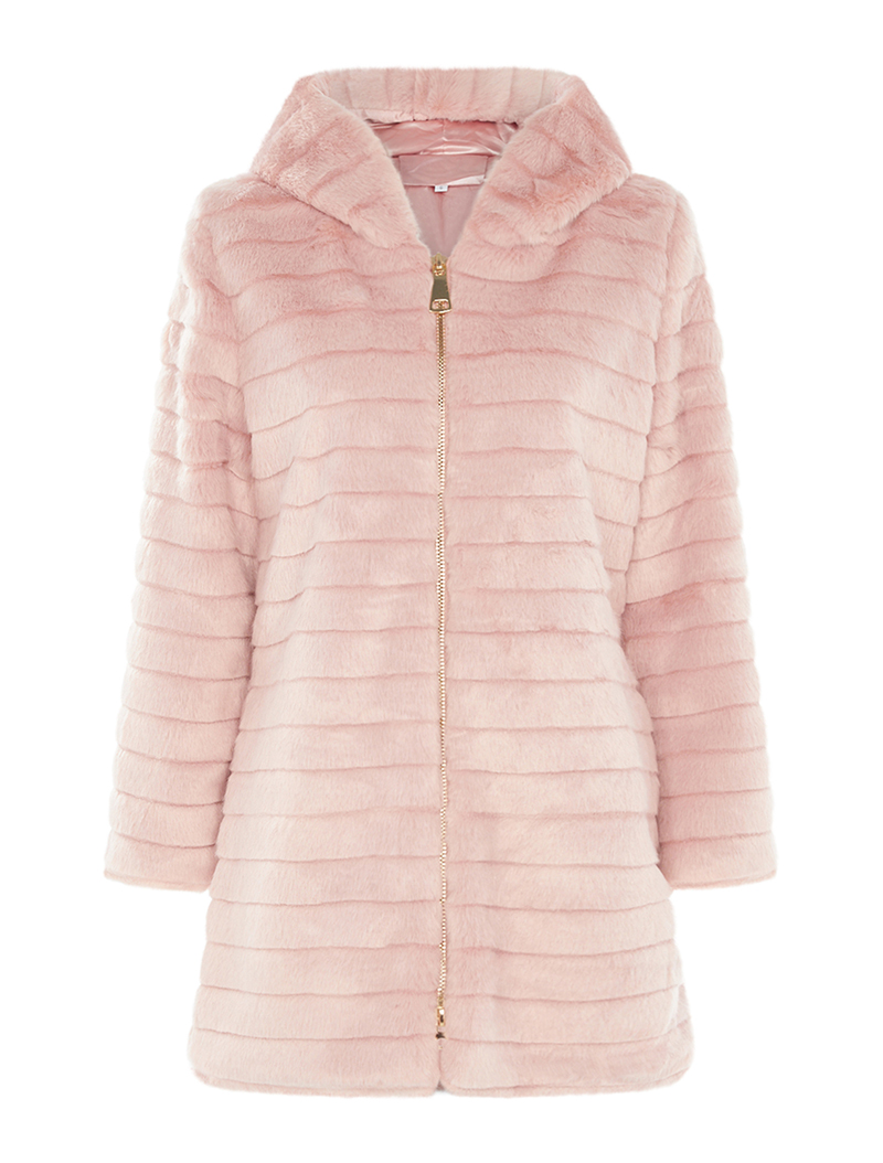 manteau long en fourrure stri��e - rose - femme -