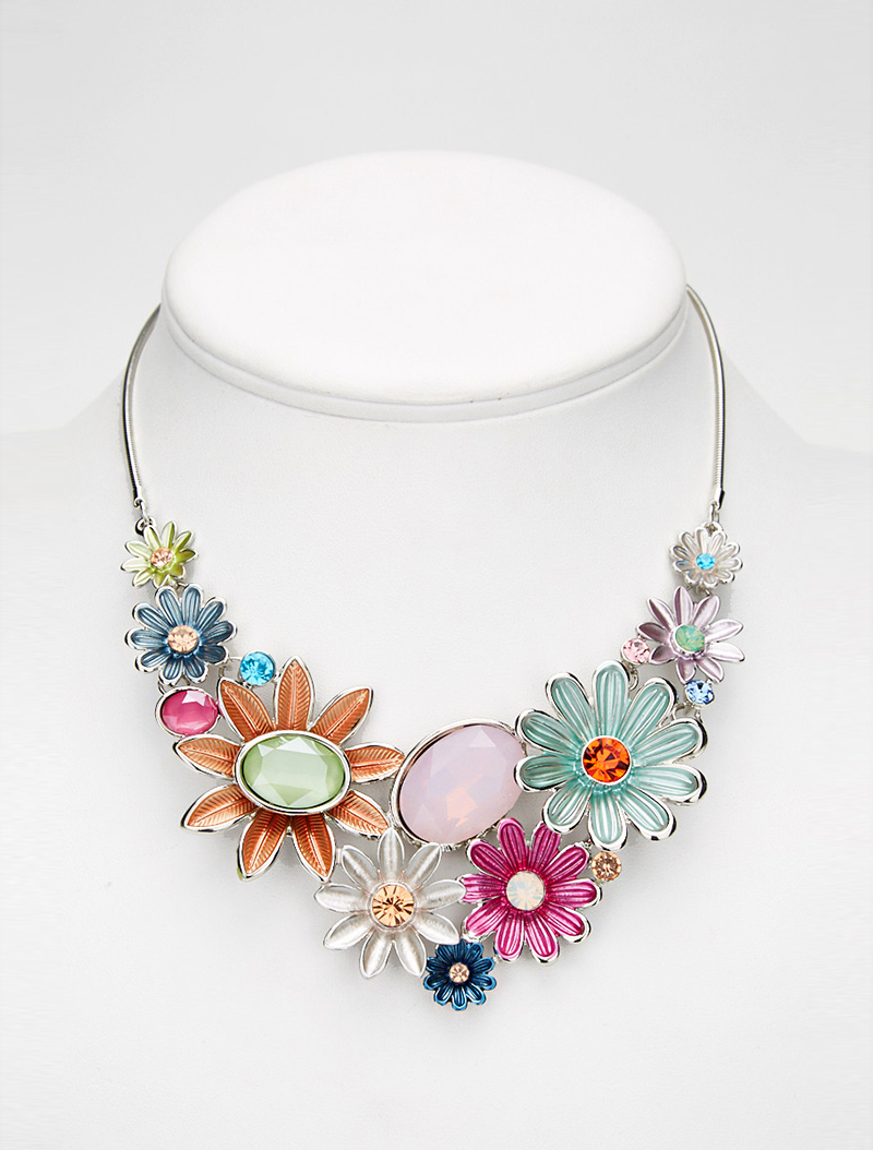 collier fleurs et pierre - multicolore - femme -