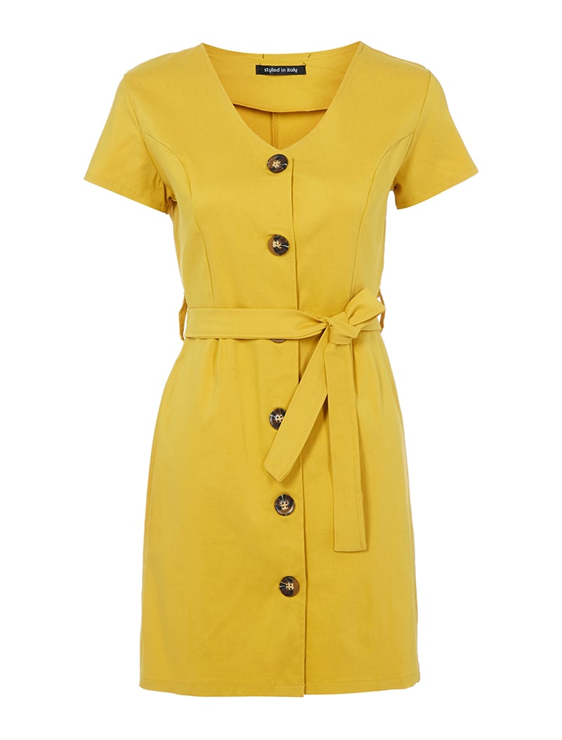 robe chasuble ceintur��e - jaune - femme -