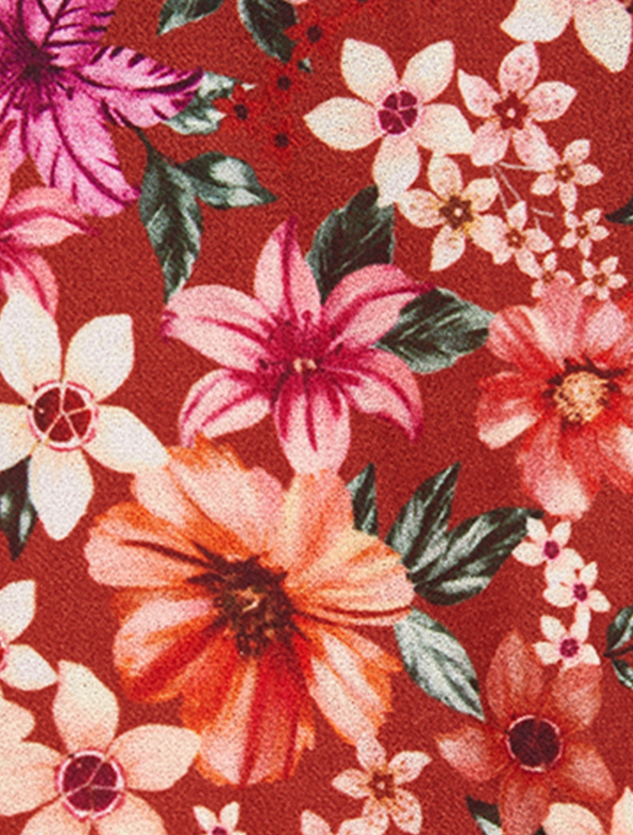 Robe imprimé multi fleurs à col cache-coeur et ceinture - rouille