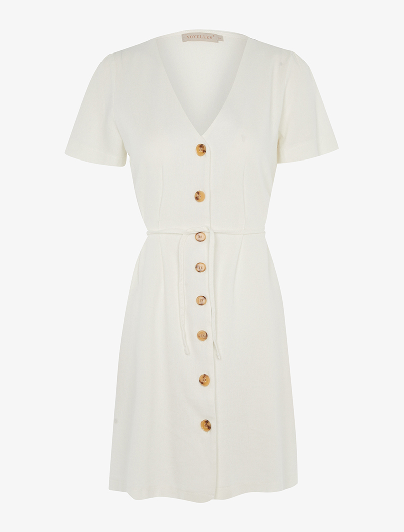 robe chasuble col v en coton - blanc - femme -