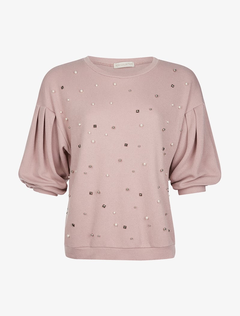 pull perl�� manches bouffantes - rose - femme -
