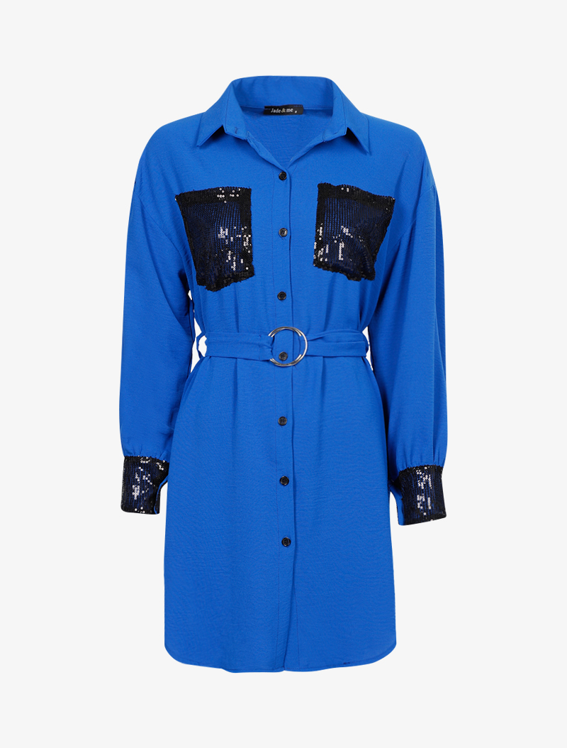 chemise style tunique �� d��tails sequins - bleu ��lectrique - femme -