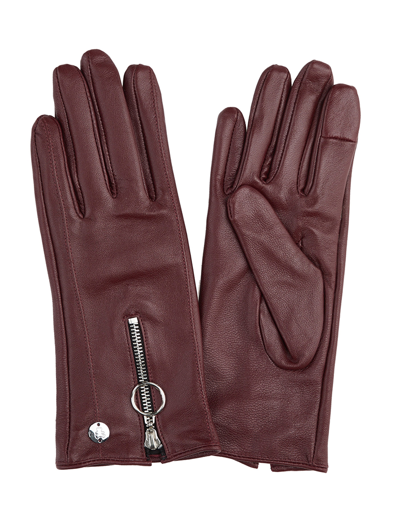 gants cuir tactiles avec zip - bordeaux - femme -