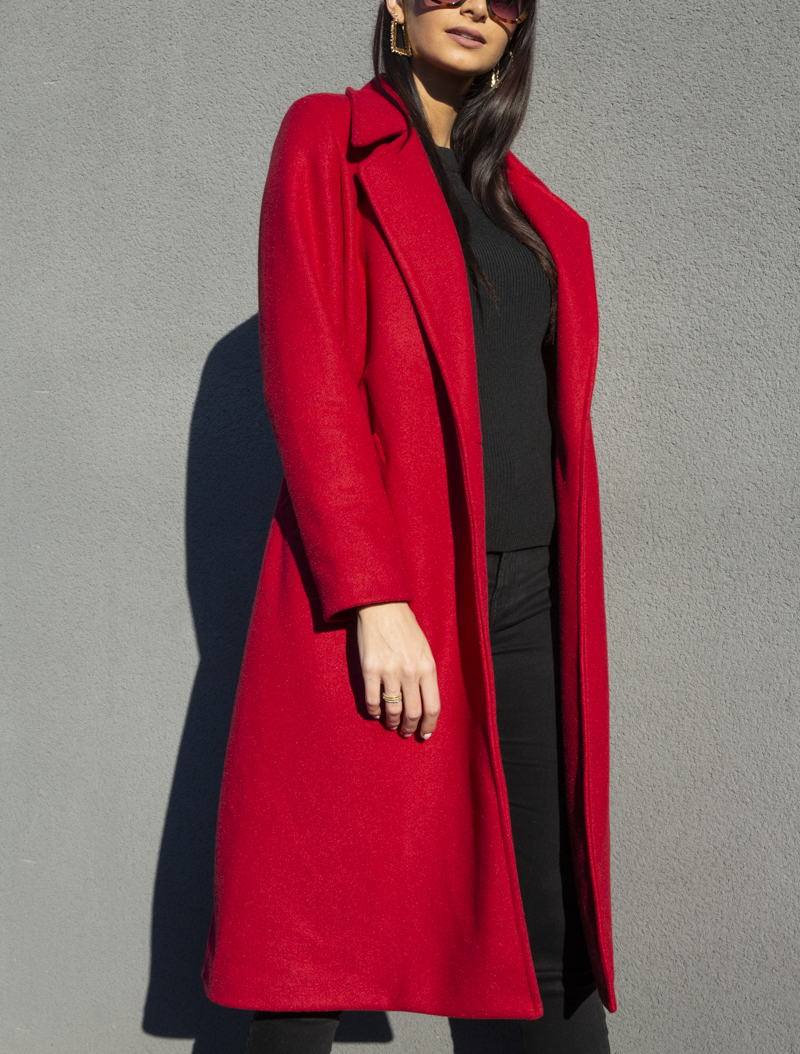 manteau long ouvert - rouge - femme -