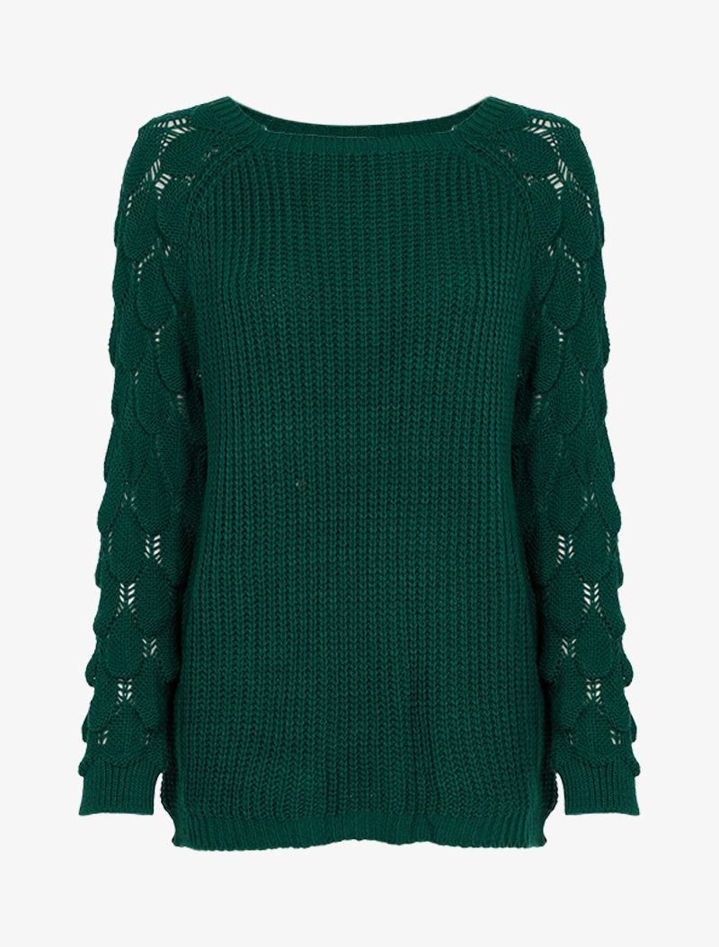 pull long �� manches style ��cailles - vert - femme -