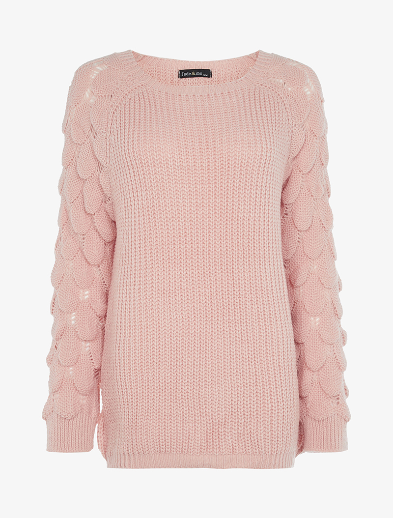pull long �� manches style ��cailles - rose poudr�� - femme -