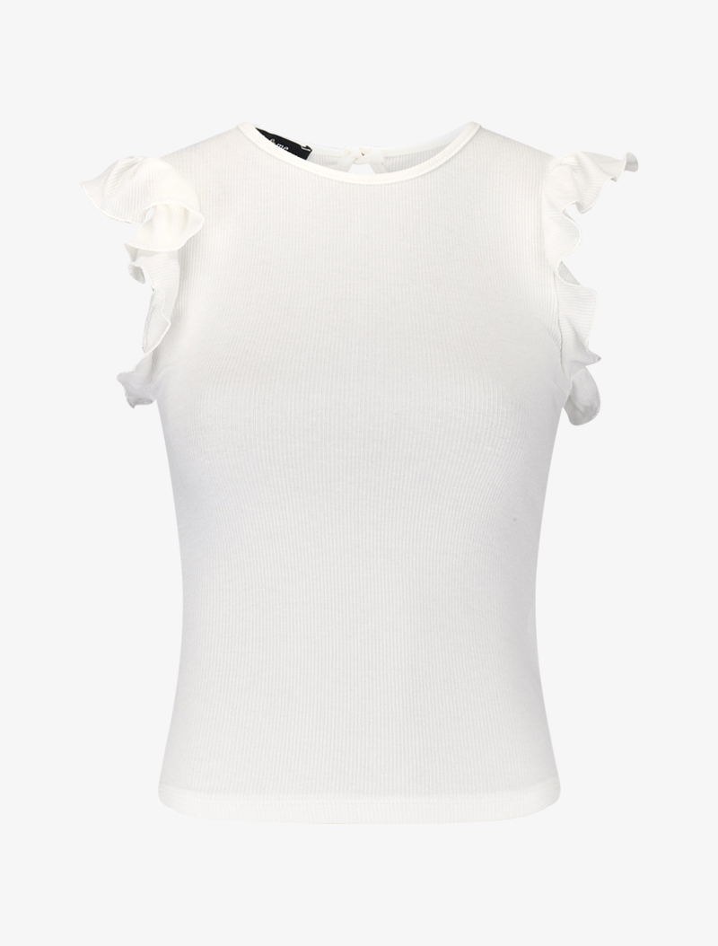 crop t-shirt c��tel�� �� manches volant��es - blanc - femme -