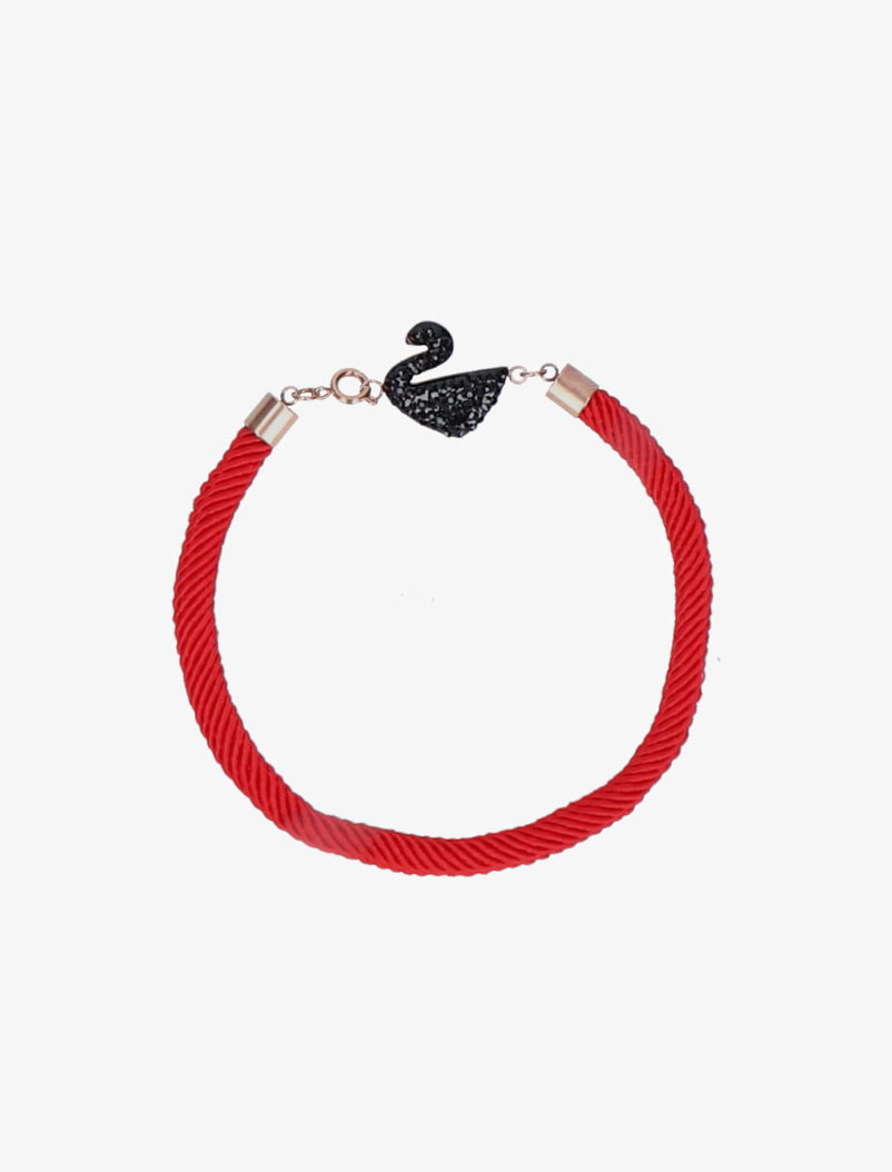bracelet tissu �� cygne strass�� - noir/rouge - femme -