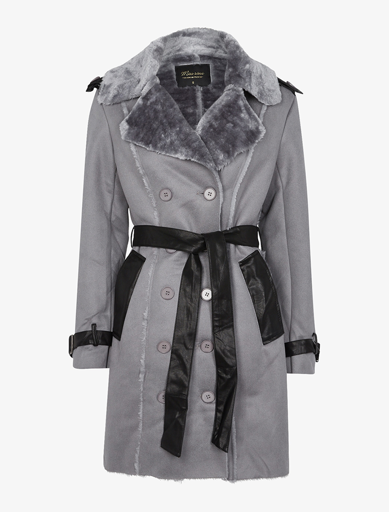 manteau style trench coat �� d��tails simili - gris clair - femme -