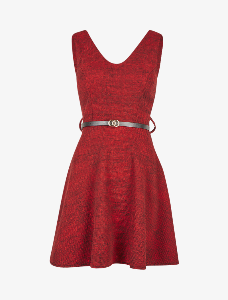 robe patineuse sans manches effet tweed - rouge - femme -