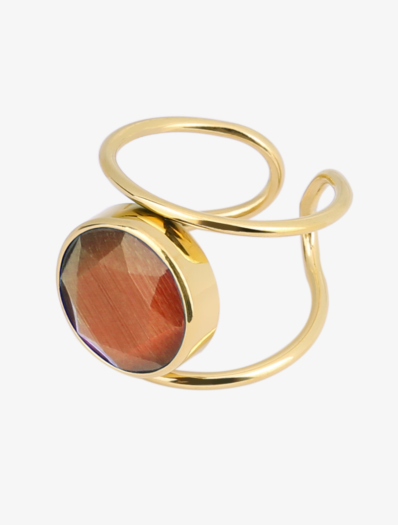 bague �� double anneau et pierre - or/orange - femme -