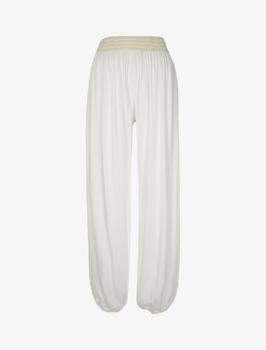 pantalon fluide taille fantaisie - blanc - femme -
