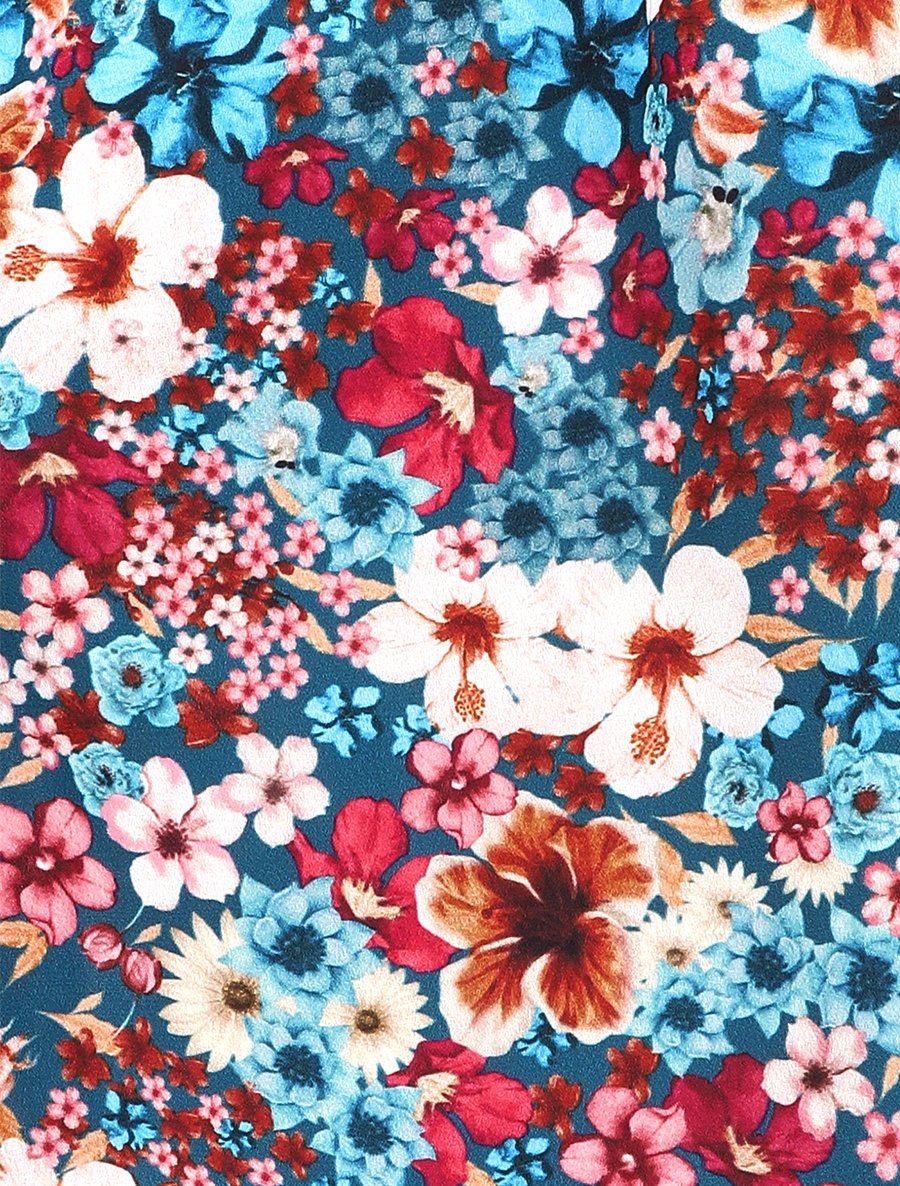 Robe longue à taille empire et imprimé fleurs d'hibiscus - bleu