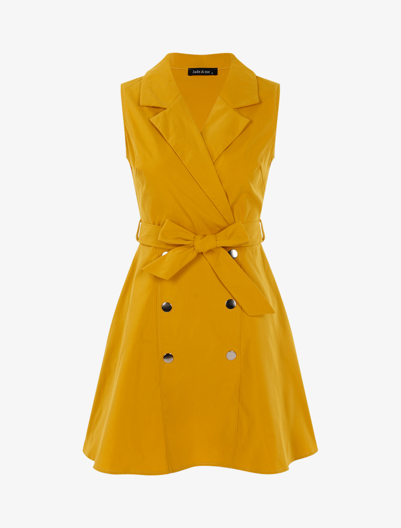 robe patineuse �� boutons d��coratifs - jaune - femme -