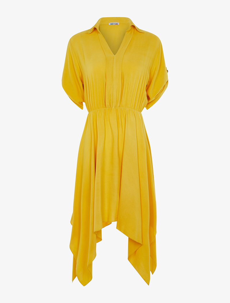 robe fluide �� pans asym��triques - jaune - femme -