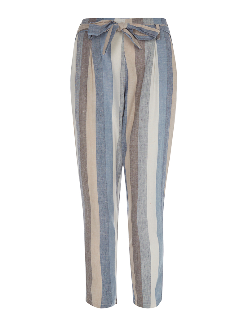 pantalon ray�� en lin - bleu - femme -