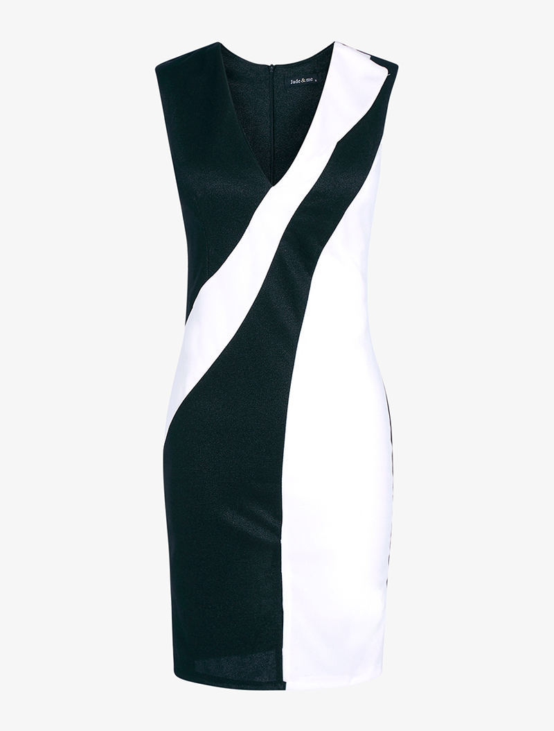 robe bicolore �� encolure tailleur - blanc/noir - femme -