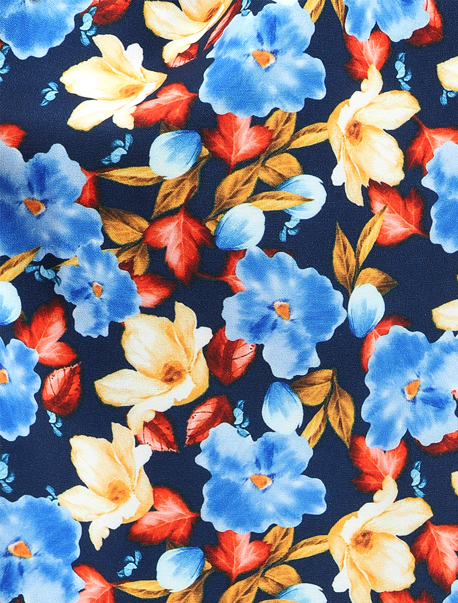 Robe col V à motif à fleurs - bleu marine