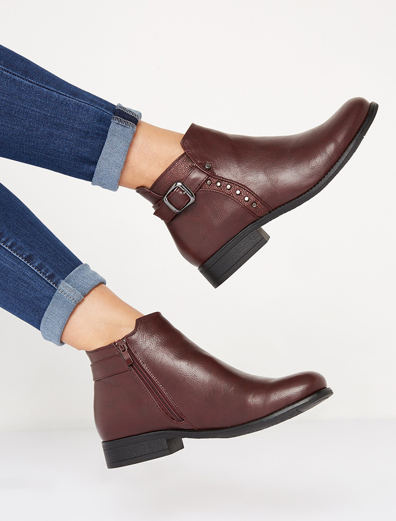 boots bande iris��e �� clous - bordeaux - femme -