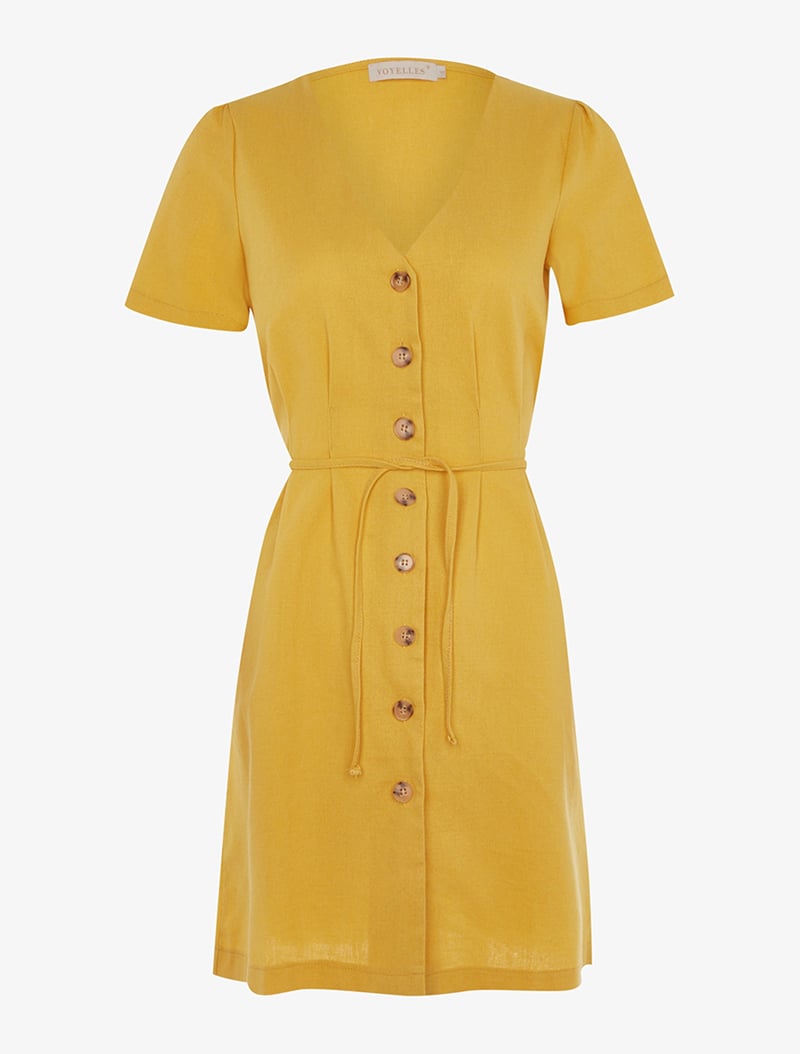 robe chasuble col v en coton - moutarde - femme -