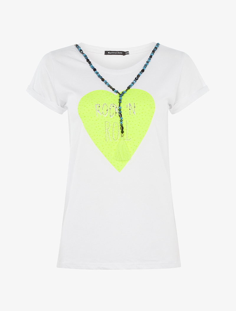 t-shirt rock'n roll heart - blanc/jaune fluo - femme -