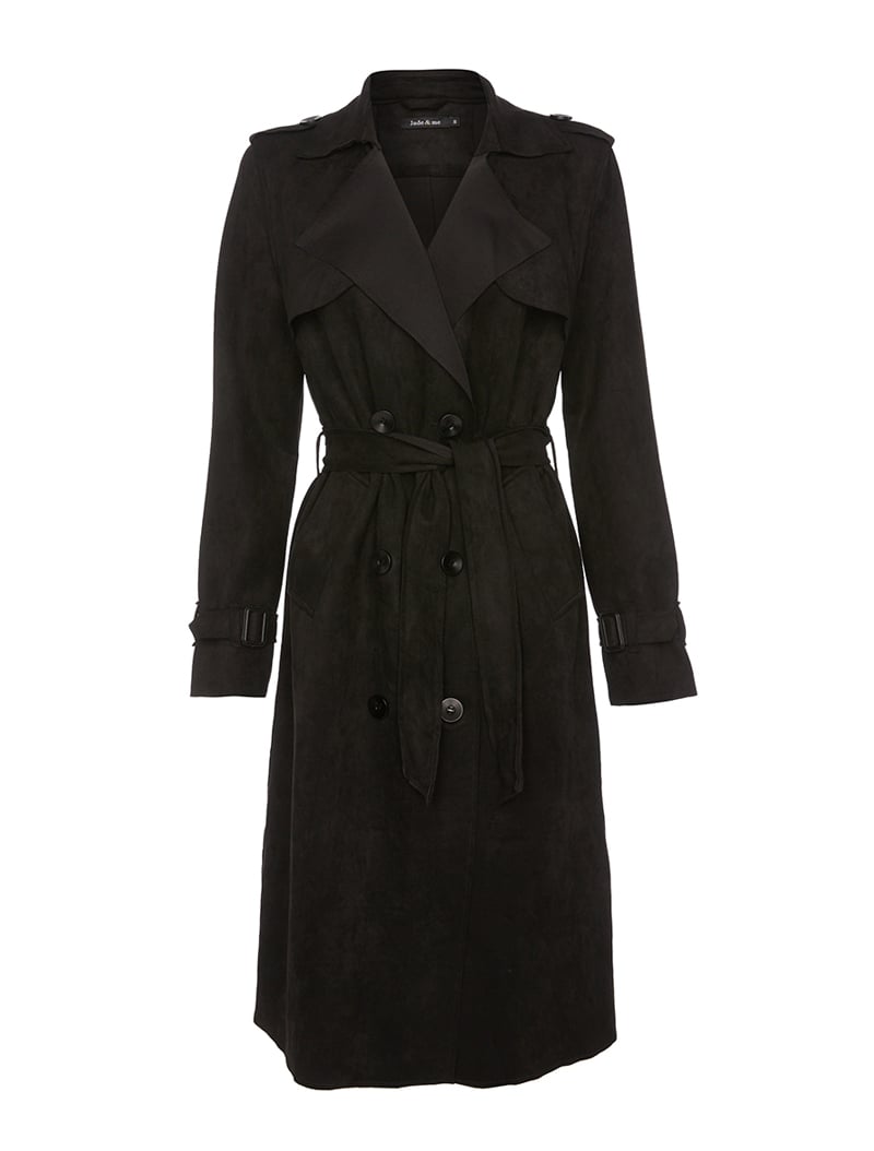 trench coat long su��dine - noir - femme -