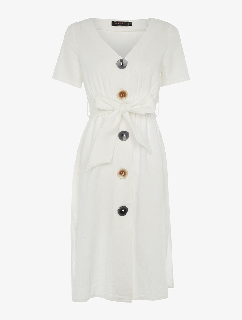 robe en coton �� boutons d��pareill��s - blanc - femme -