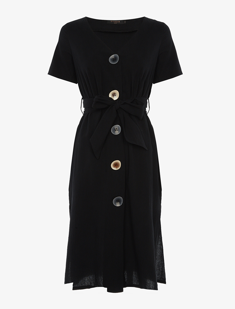 robe en coton �� boutons d��pareill��s - noir - femme -