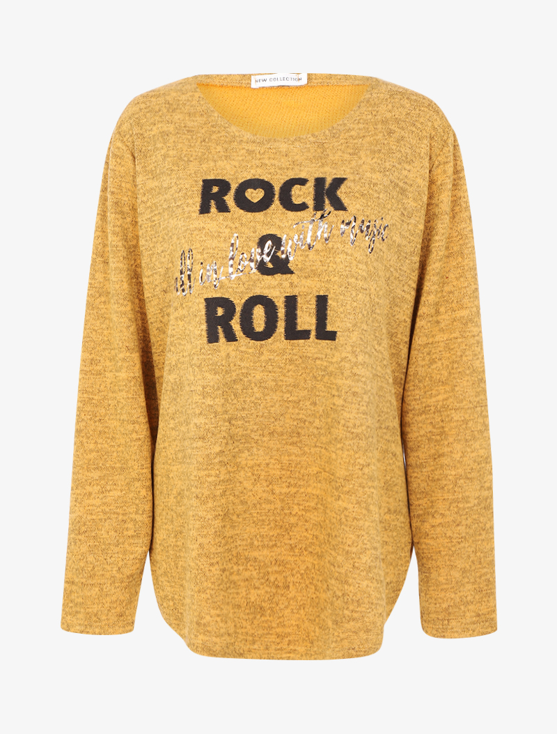 pull long �� flocage rock & roll - jaune - femme -
